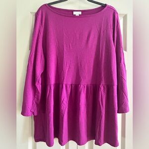J Jill Tunic Top Shirt Women’s Size XL Magenta Cotton Blend  3/4 Sleeves Peplum